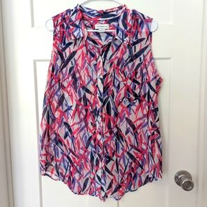 Liz Claiborne Pink Button Down Blouse with Notched Collar Size Large